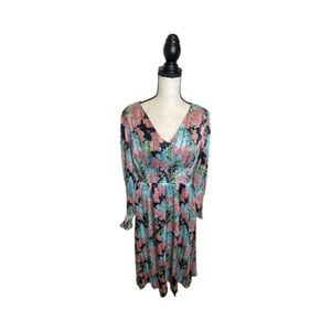 & Other Stories Floral V-Neck Long Sleeve Maxi Dress Pink Blue Smocked Bohemian